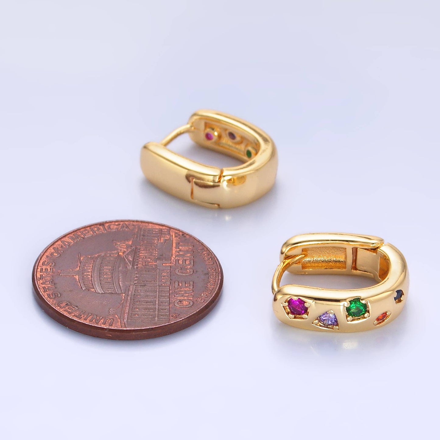 24K Gold Filled Multi-color CZ U-Shaped Huggie | AB-002