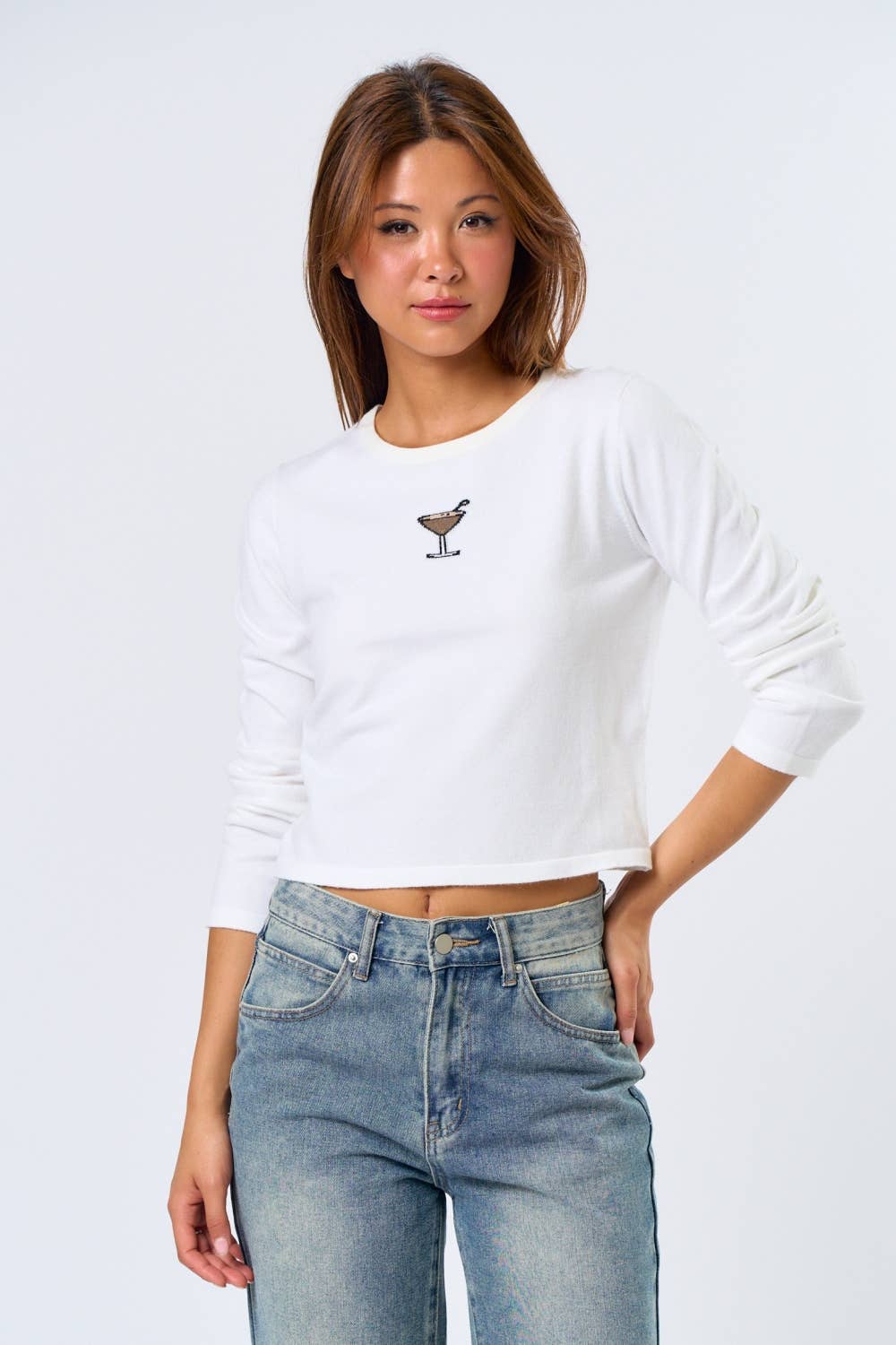 Baby Tee Long Sleeve with Martini Graphic