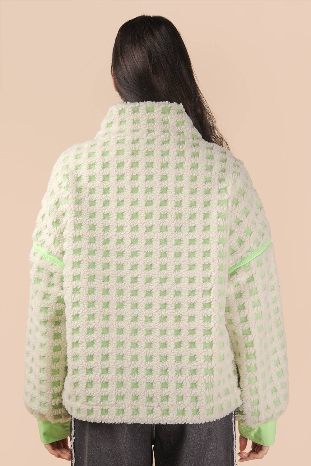 Oversized Checker Fleece Jacket