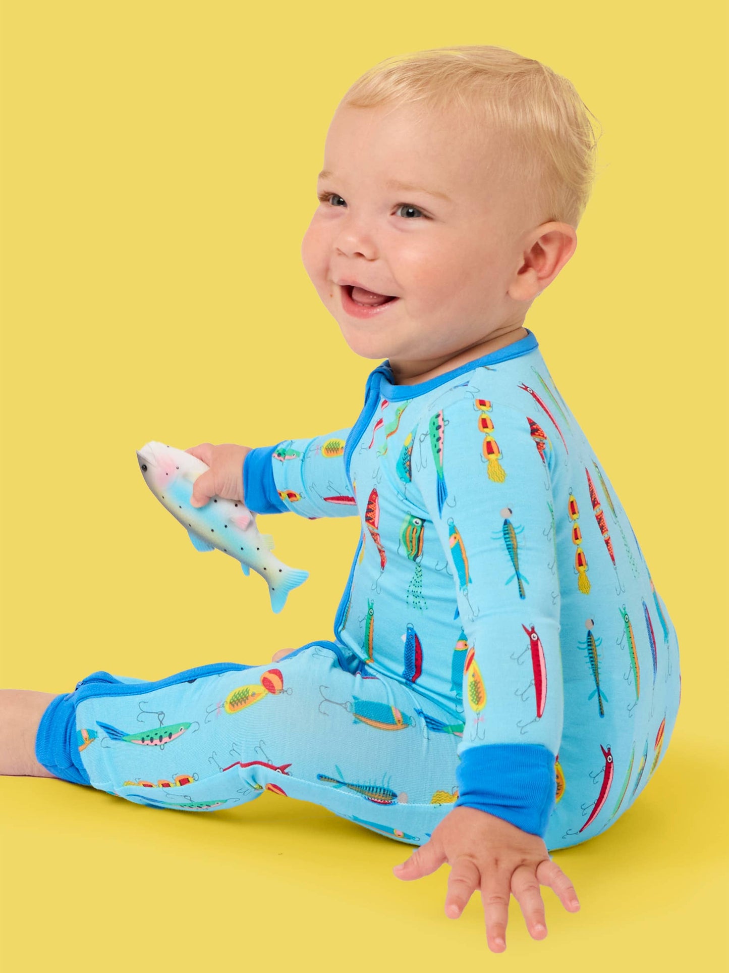 SoftSnooze™ Baby Bamboo Viscose Gone Fishin Convertible One Piece Footie Pajama