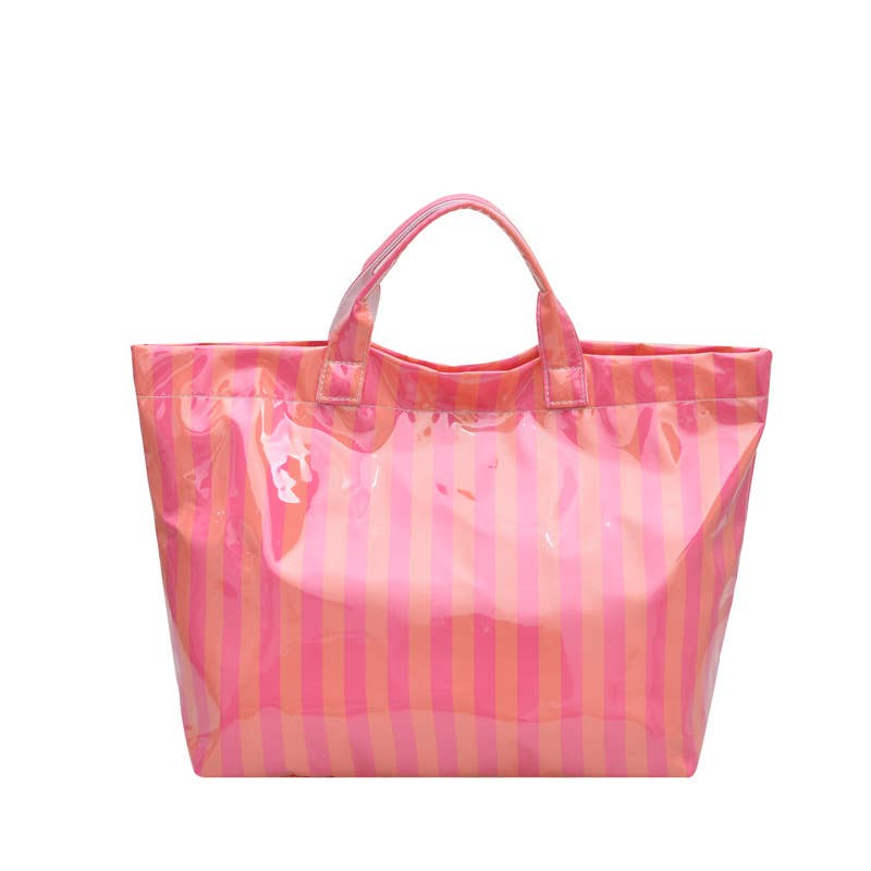 Color Block Striped PVC Large Capacity Tote Bag
