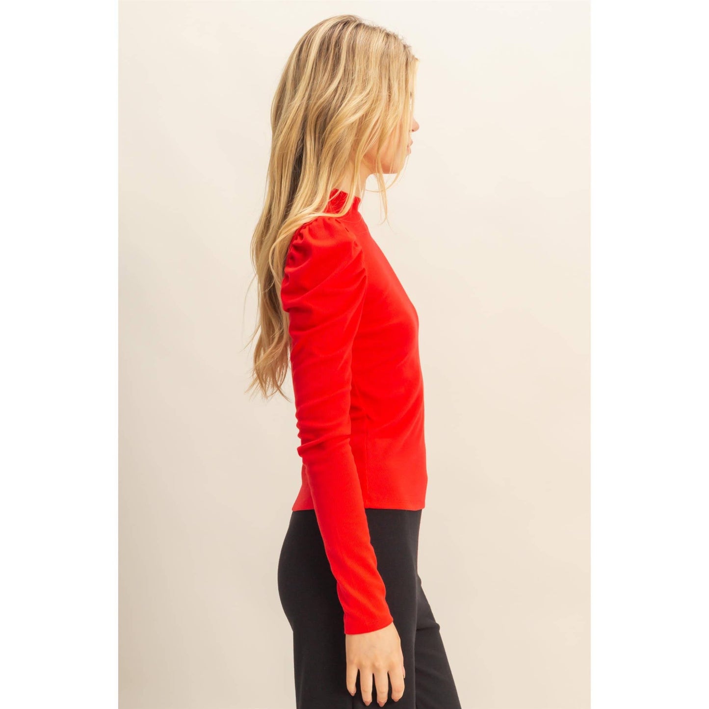 Elegant Puff-Sleeve Fitted Top With Keyhole Back