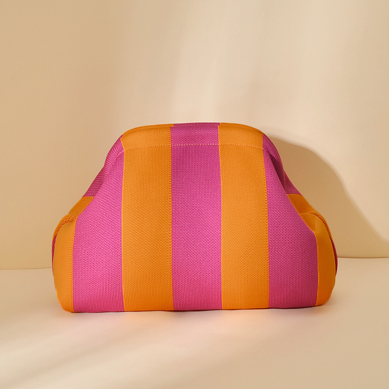 Color-block Striped Knit Cosmetic Bag Beach Knit Clutch