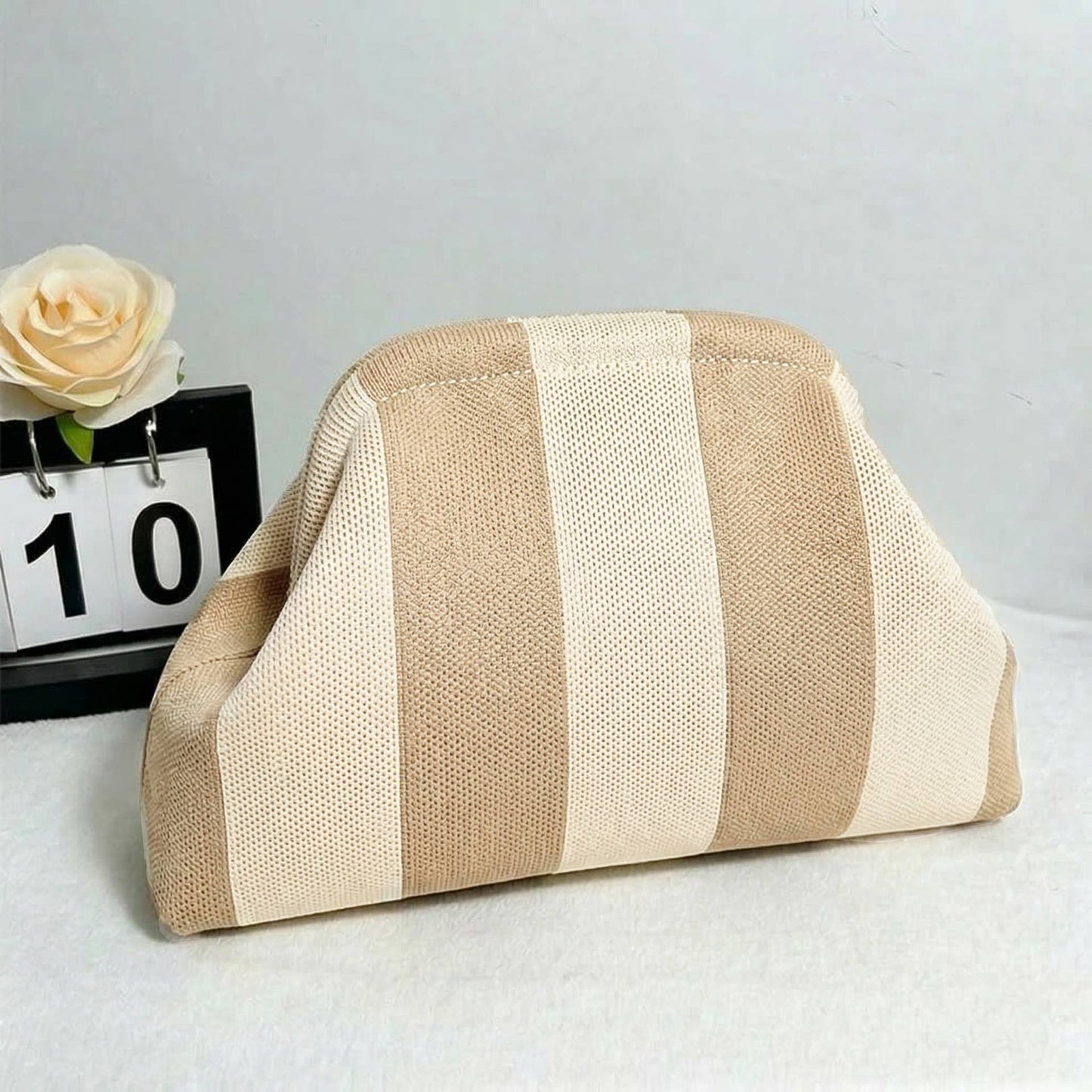 Color-block Striped Knit Cosmetic Bag Beach Knit Clutch