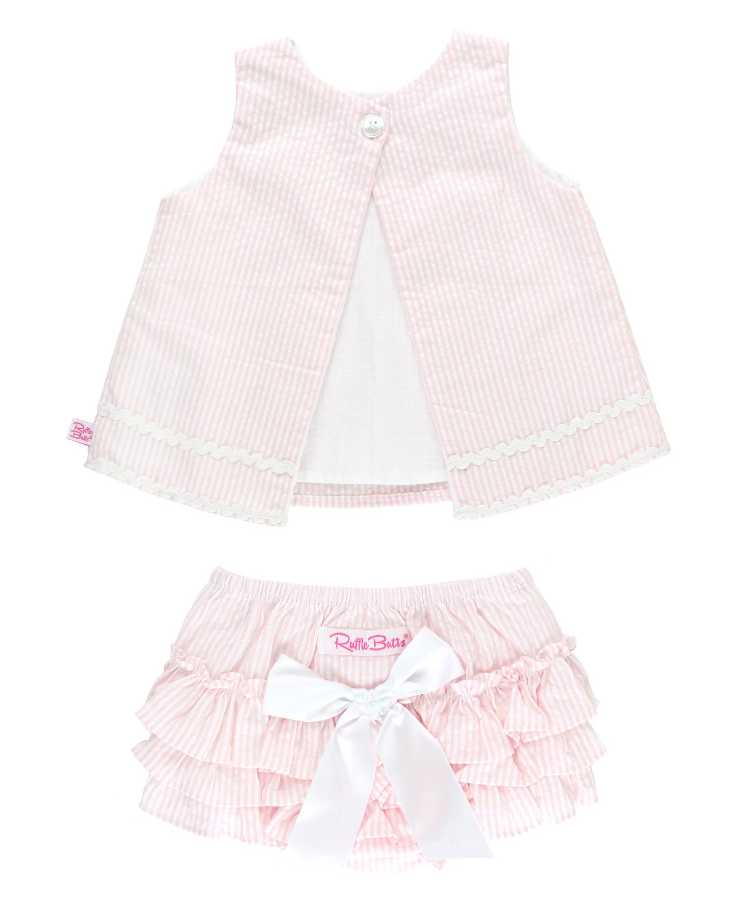 Baby Girls Pink Seersucker Ric Rac Swing Top & Ruffle Bloomer Set