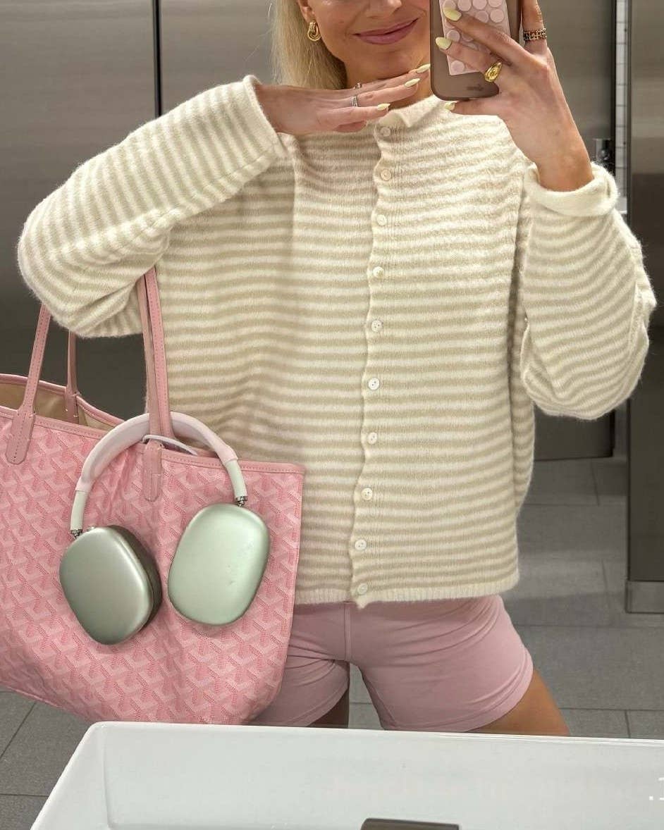 Lightweight Cozy roll neck cardigan in stripe