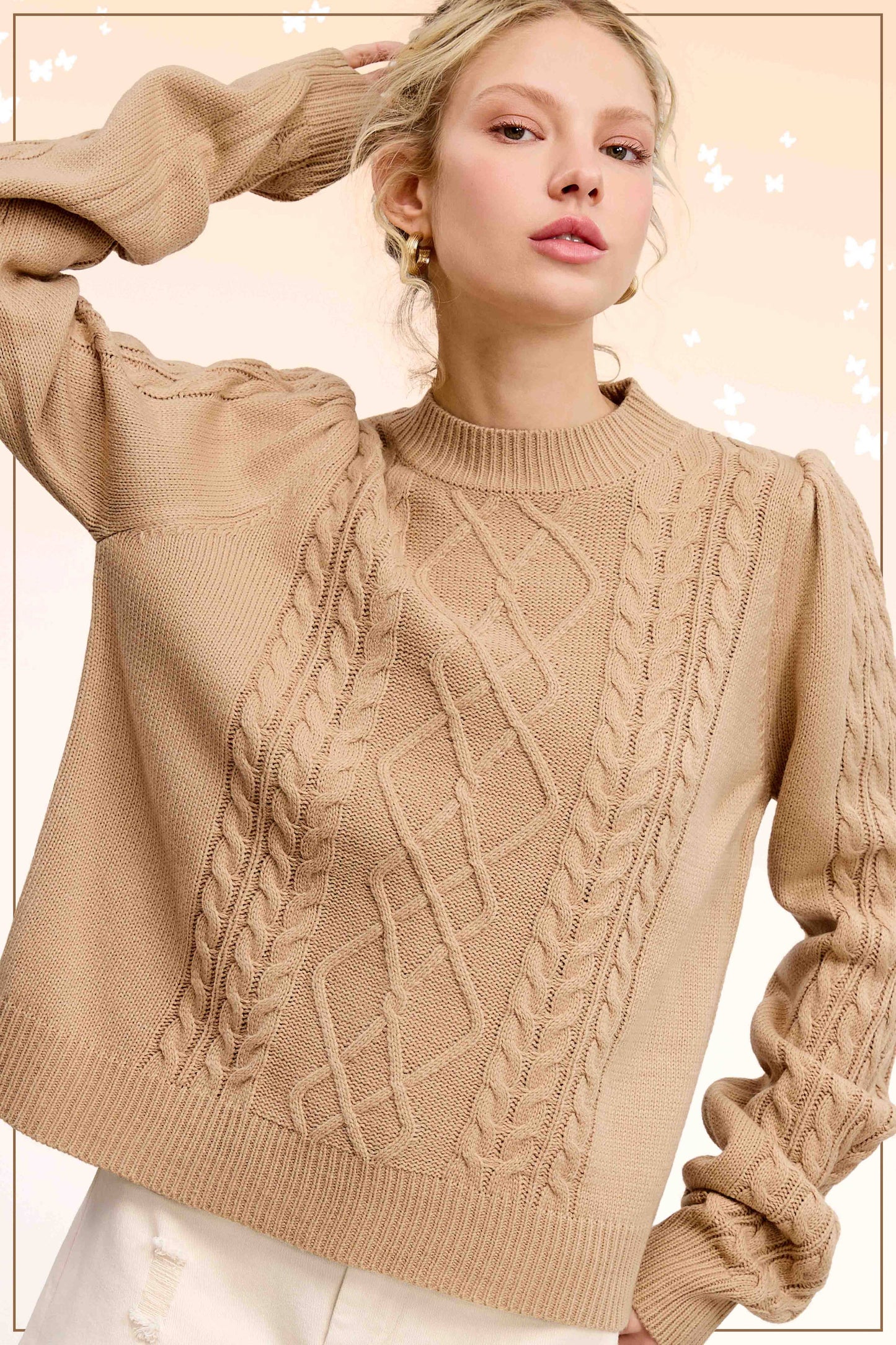 Super Soft Ribbed Crew Neck Cable Knit Sweater