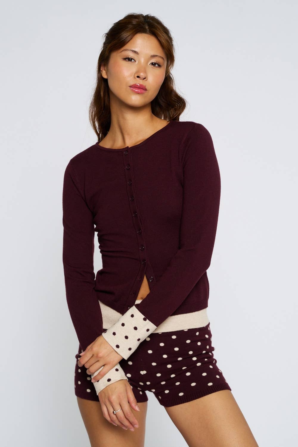 Button Down Polka Dot sleeve Cardigan