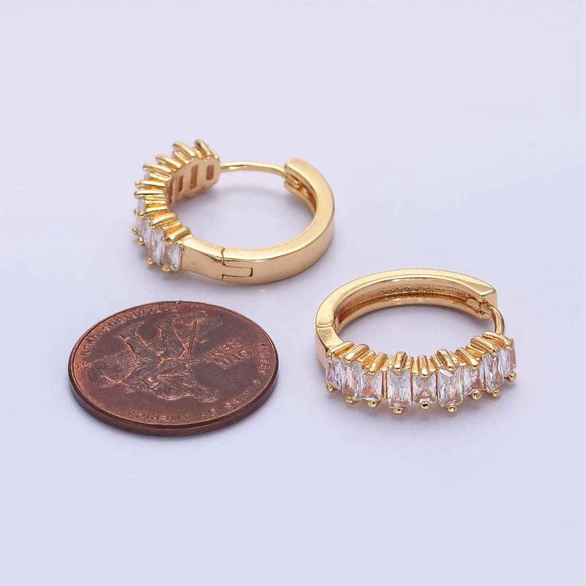 16K Gold Filled Clear Baguette CZ Lined 19mm Hoop Earrings | AB1459 AB1460