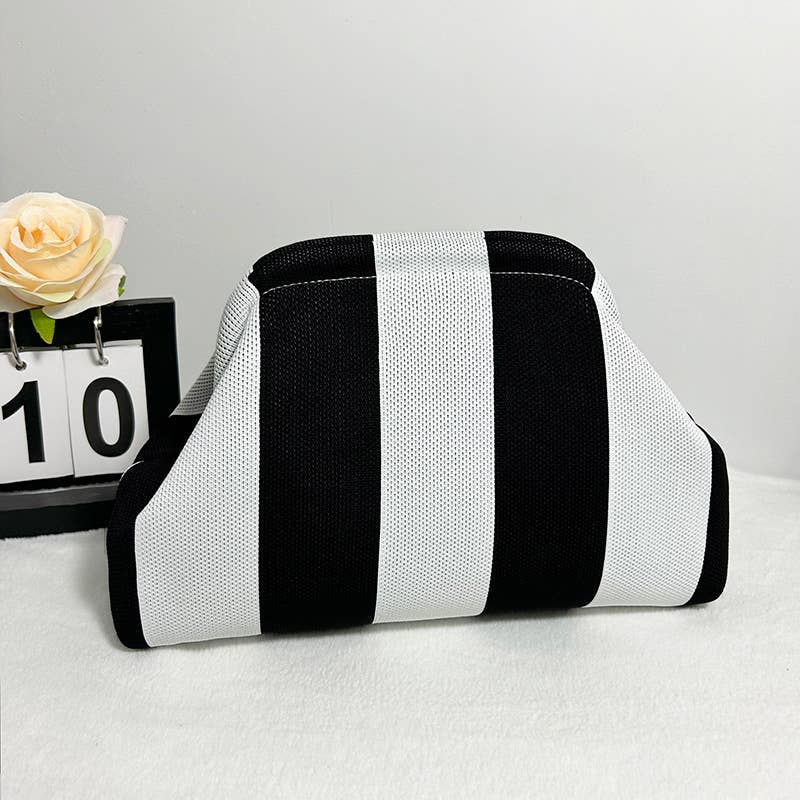 Color-block Striped Knit Cosmetic Bag Beach Knit Clutch
