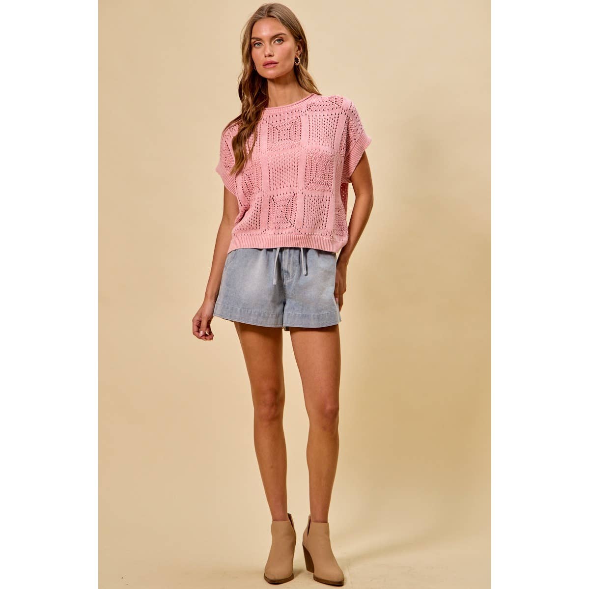 HIGH RISE PAPER BAG DENIM SHORTS FRONT TIE