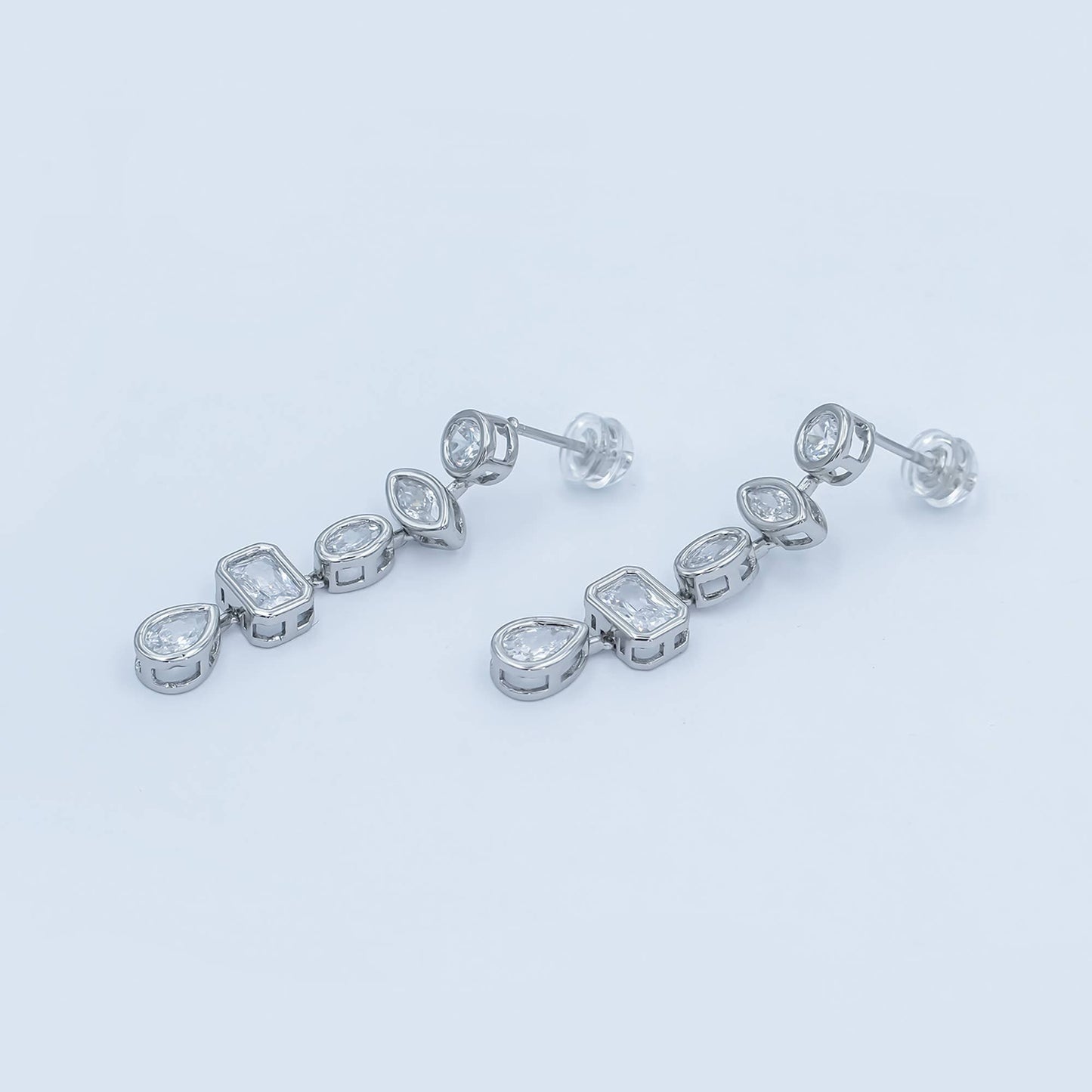 24K Gold Filled Geometric CZ Bezel Drop Stud Earrings in Gold & Silver | AB678 AB679