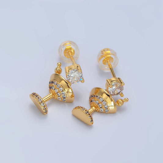 24K Gold Filled CZ Paved Martini Alcohol Drink Studs | AD728