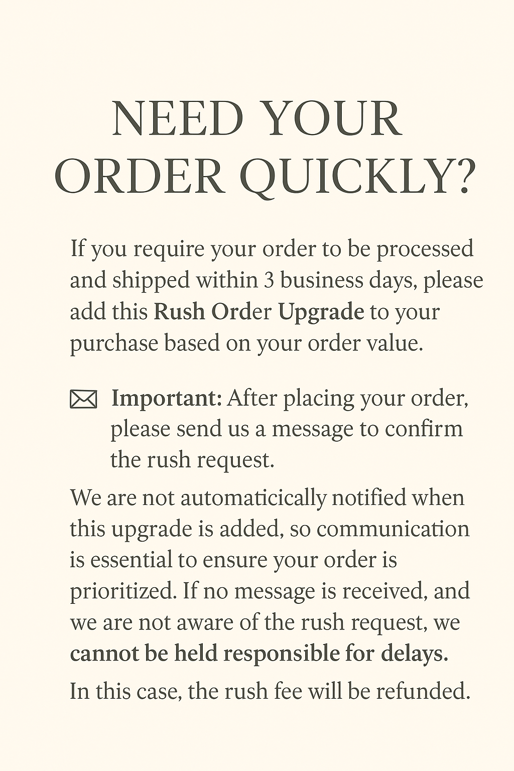 RUSH ORDER FULFILLMENT
