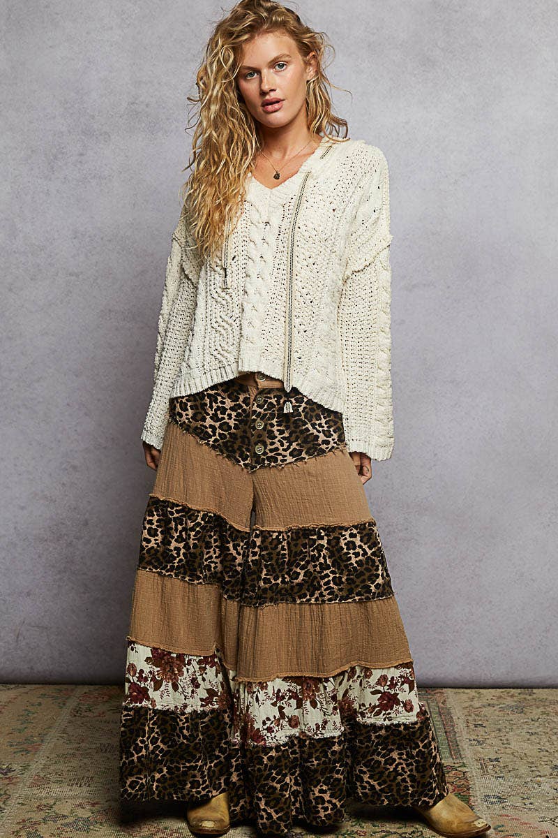 Oversized hooded cable knit chenille sweater