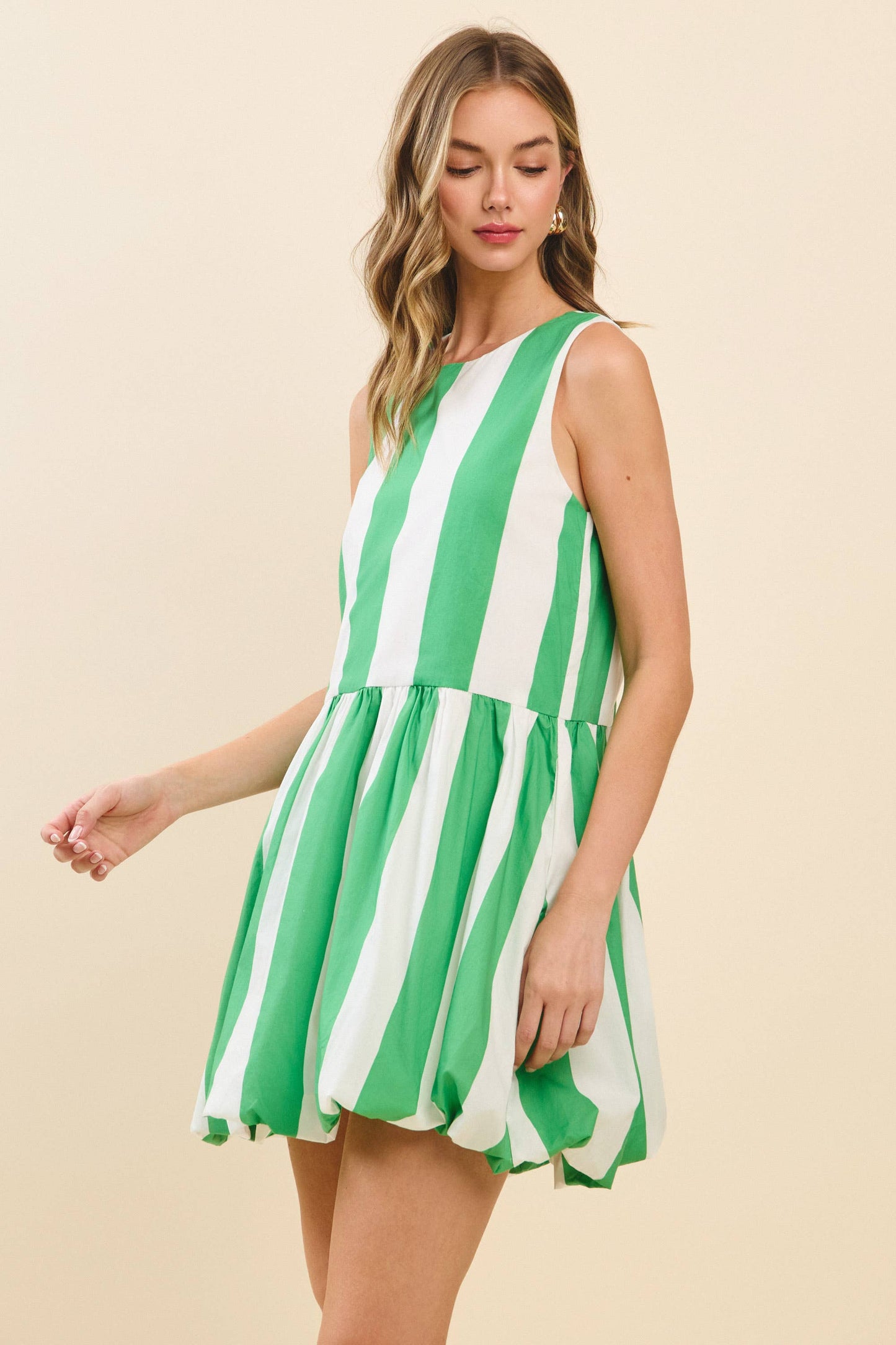 Bold Vertical Stripes Gathered Drop Waist Dress