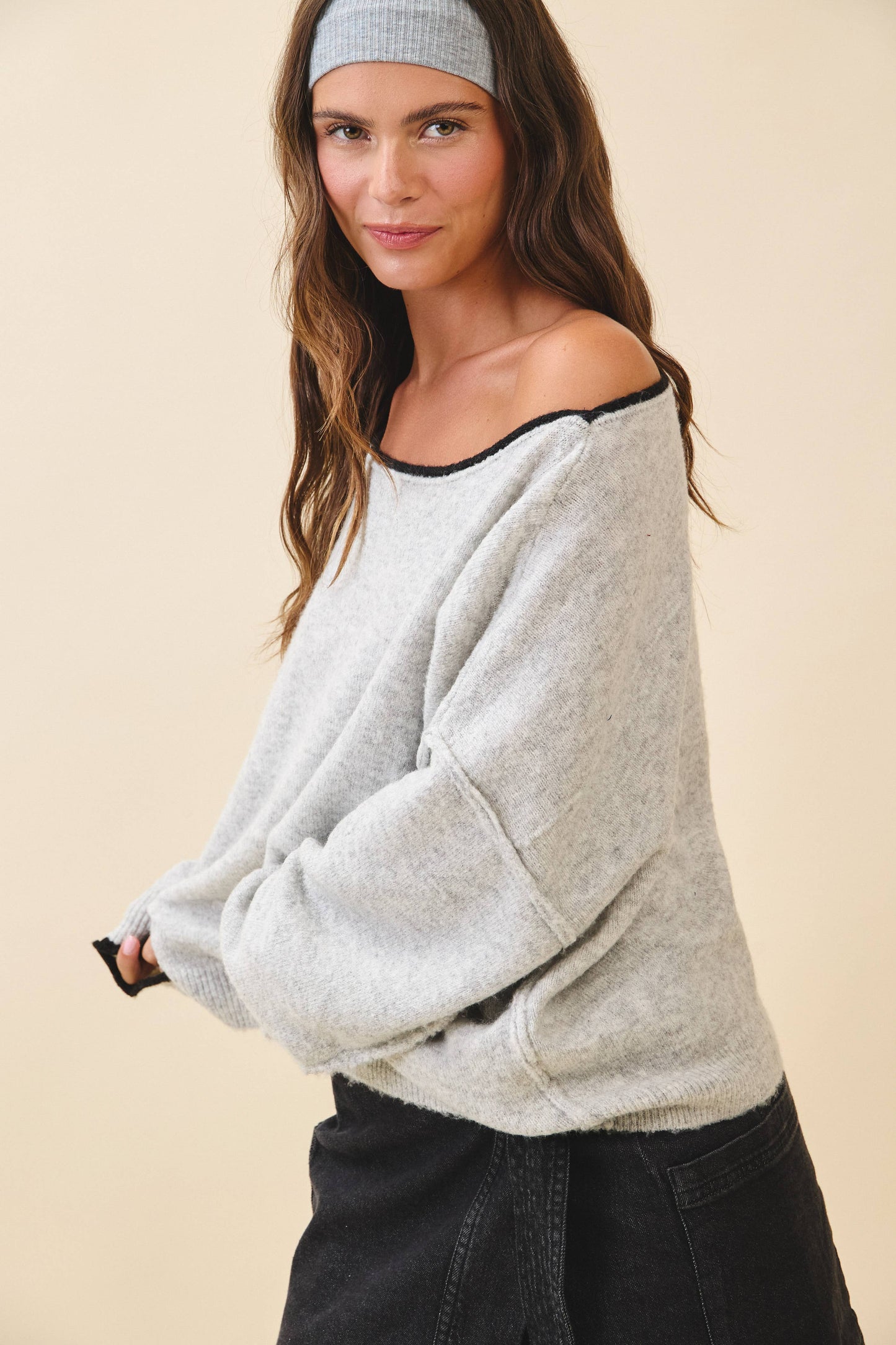 Relaxed Drop Shoulder Fuzzy Knit Pullover Sweater