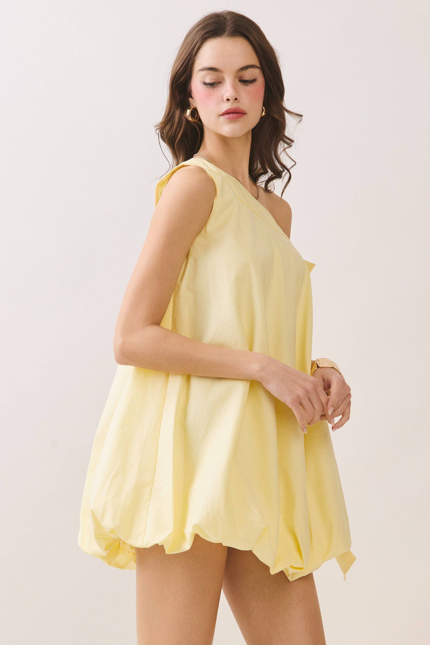 Voluminous Balloon Hem One Shoulder Mini Dress