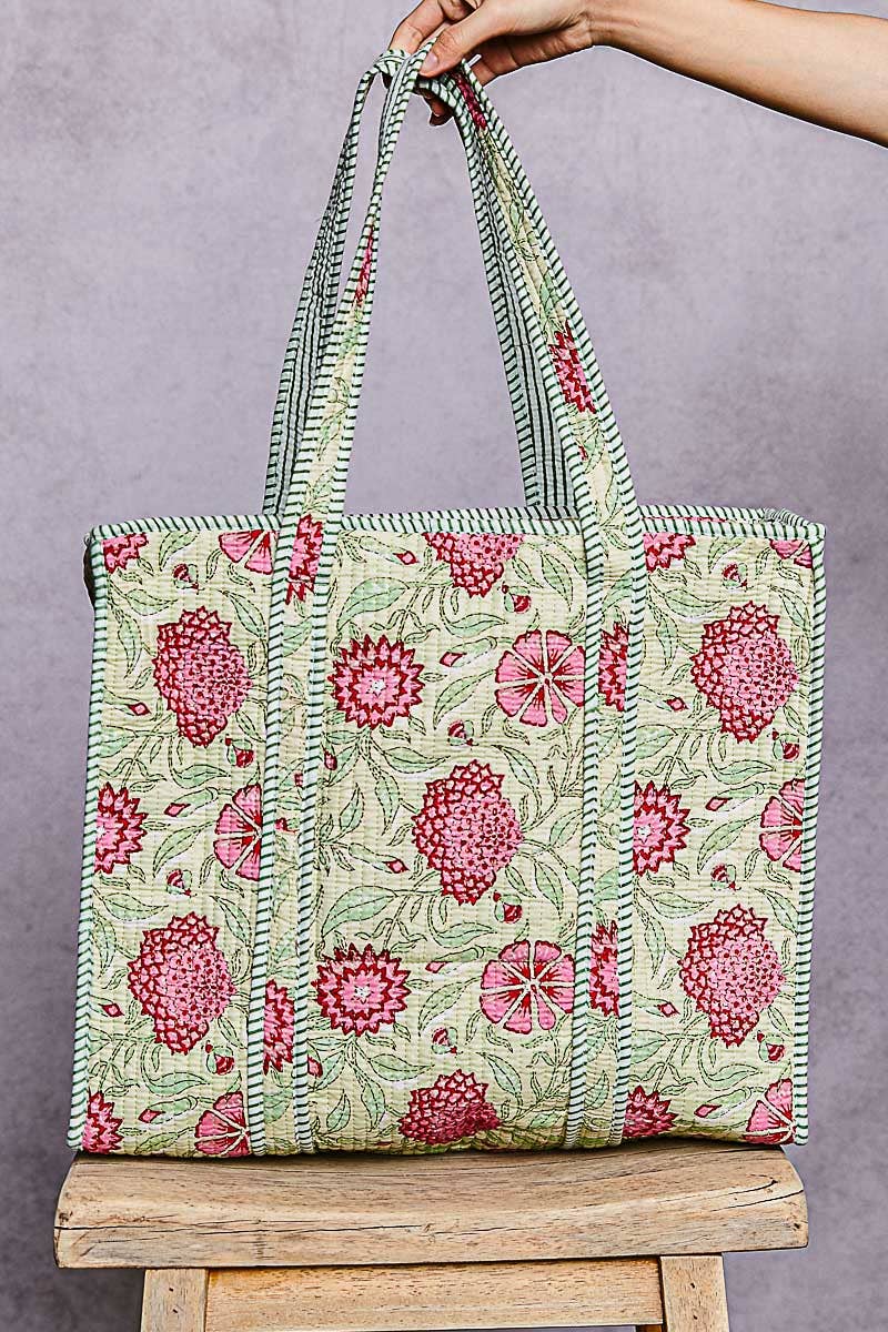 Bohemian Bias Tape Detail Roomy Fit Mint Tote Bag