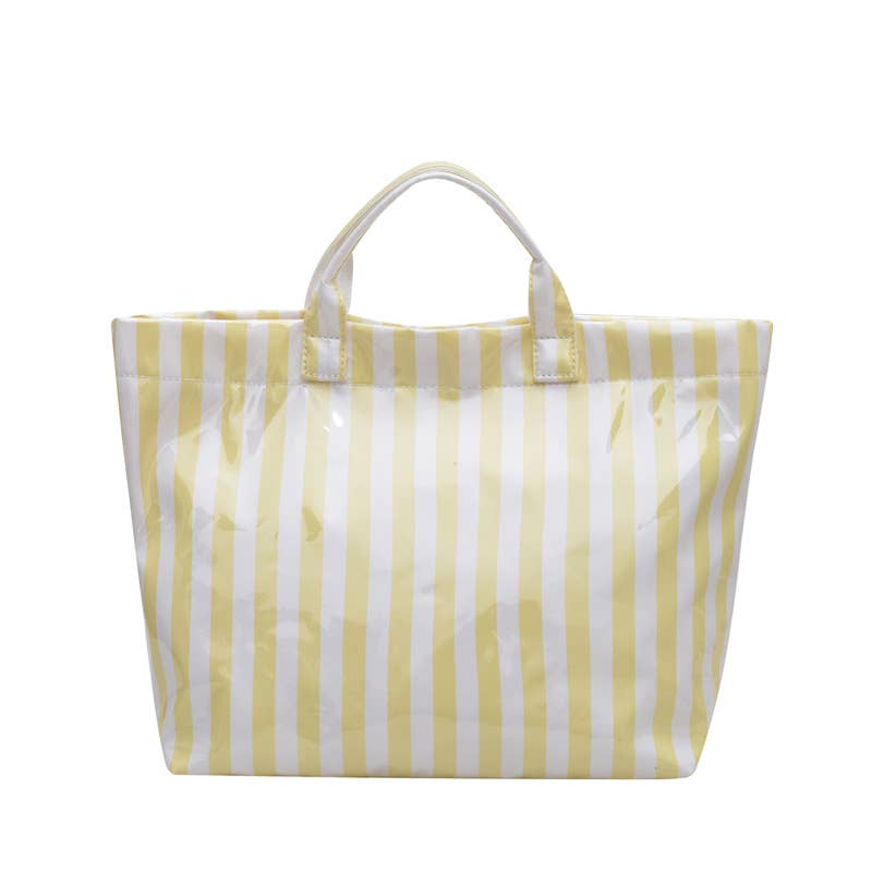 Color Block Striped PVC Large Capacity Tote Bag