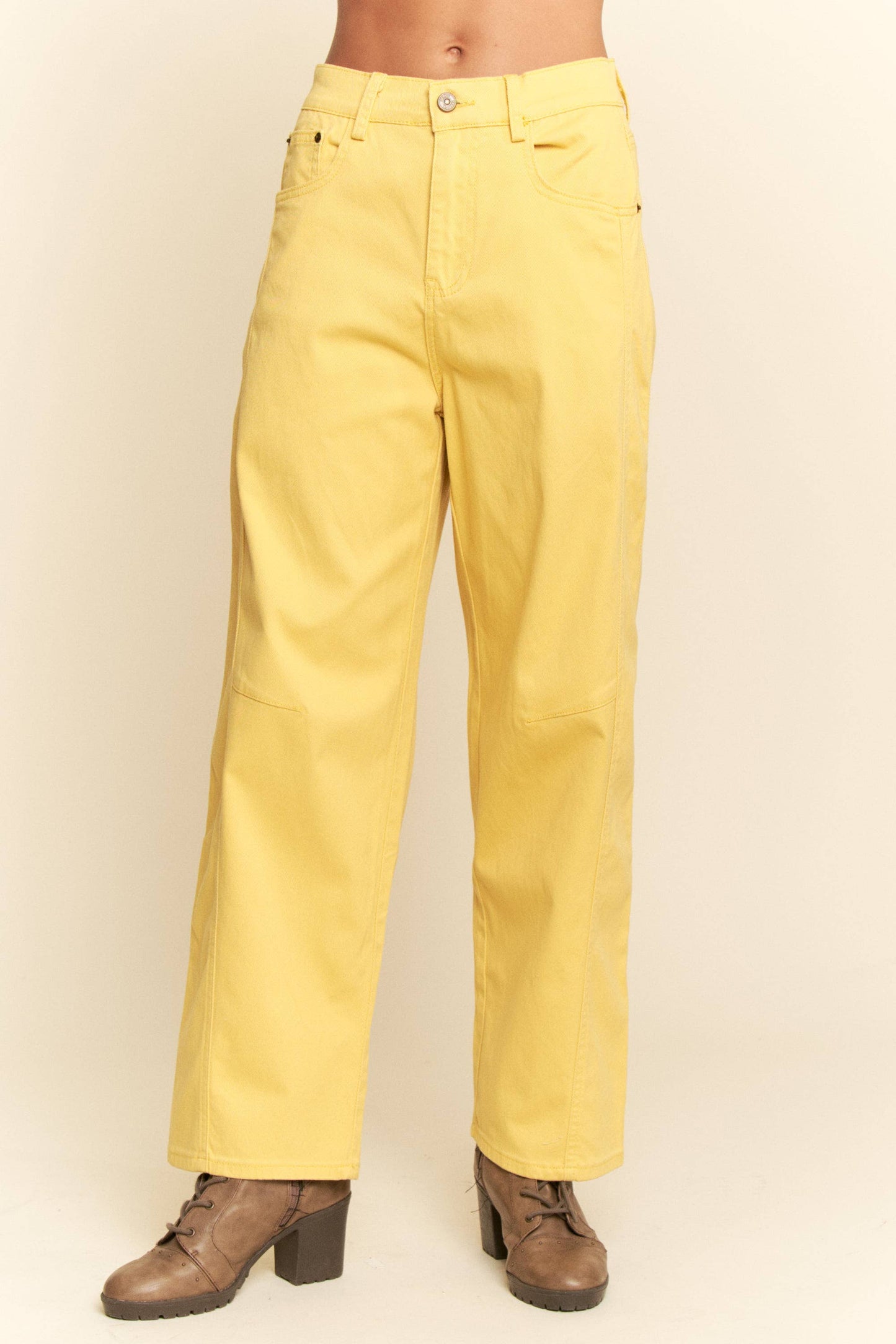 FRONT SEAM RAW HEM WIDE BARREL DENIM PANTS