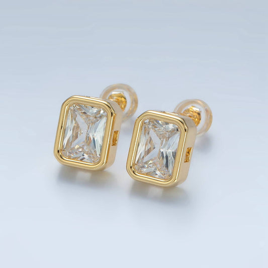 24K Gold Filled Clear CZ Bezel Stud Earring | AD-672