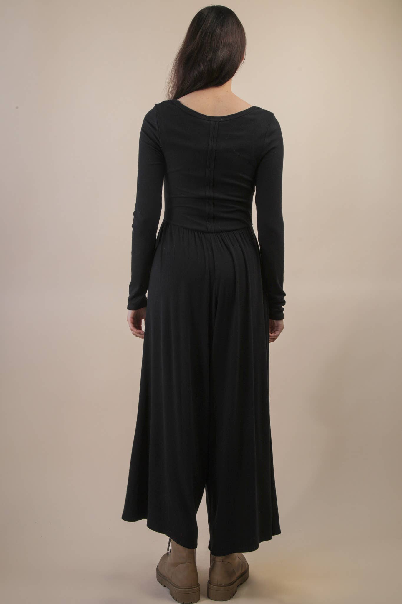 NP70910-Wide Leg Solid Knit Casual Jumpsuit