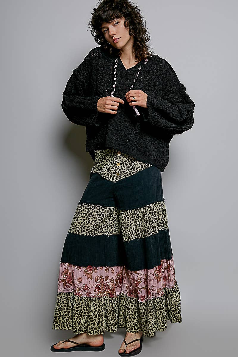 Oversized hooded cable knit chenille sweater