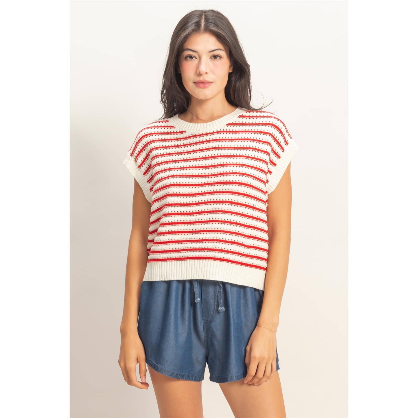 Striped Sleeveless Crew Neck Top