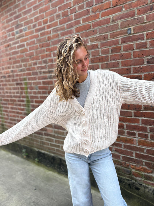 Long sleeve exaggerated button sweater cardigan top SALE