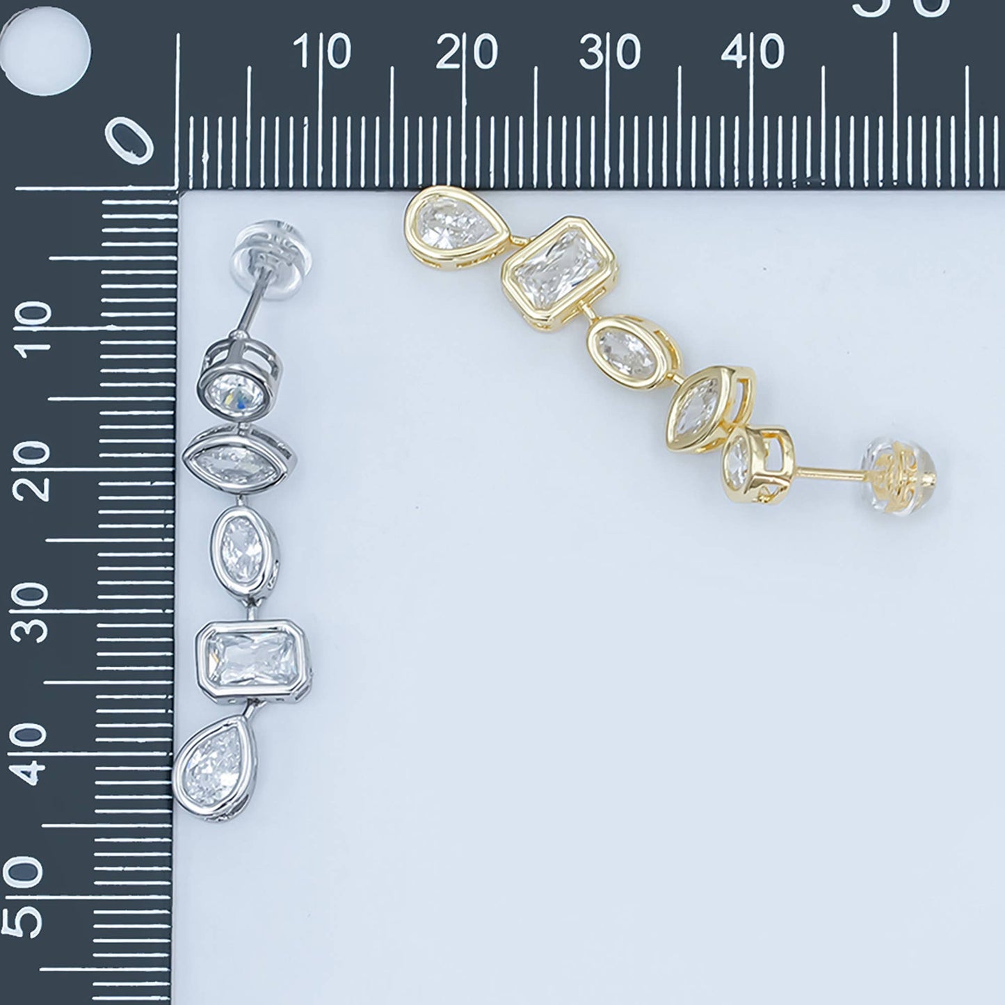 24K Gold Filled Geometric CZ Bezel Drop Stud Earrings in Gold & Silver | AB678 AB679