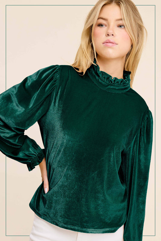 Soft Velvet Long Puff Sleeve Blouse Top