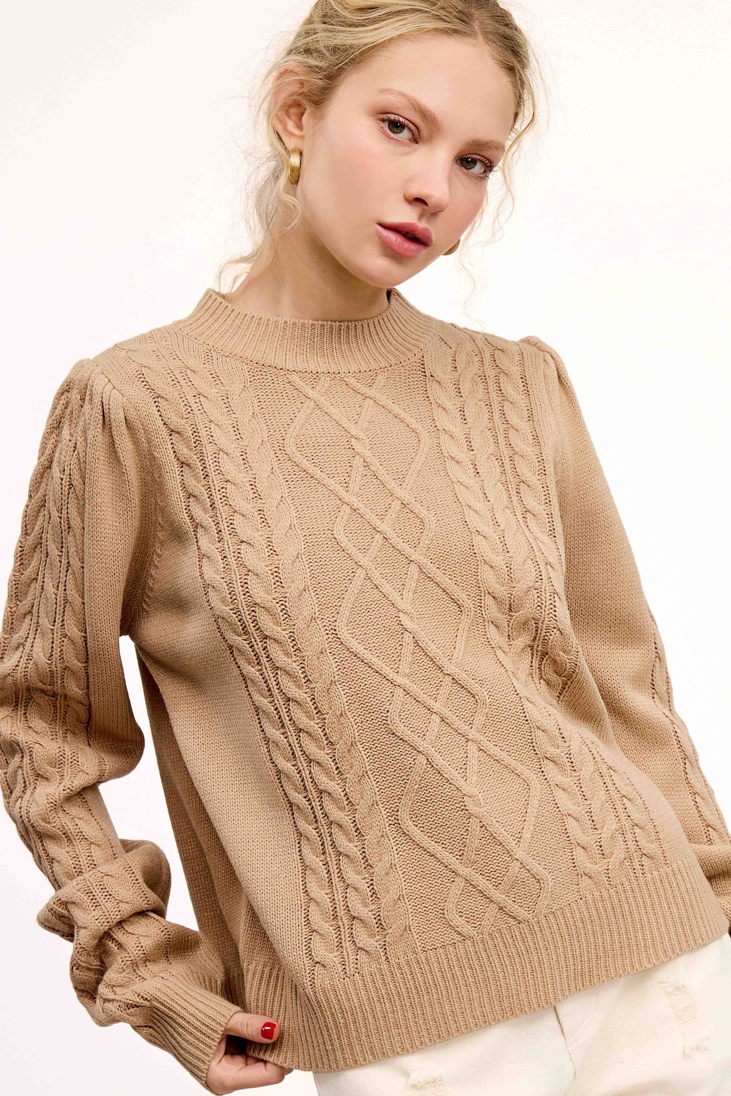 Super Soft Ribbed Crew Neck Cable Knit Sweater