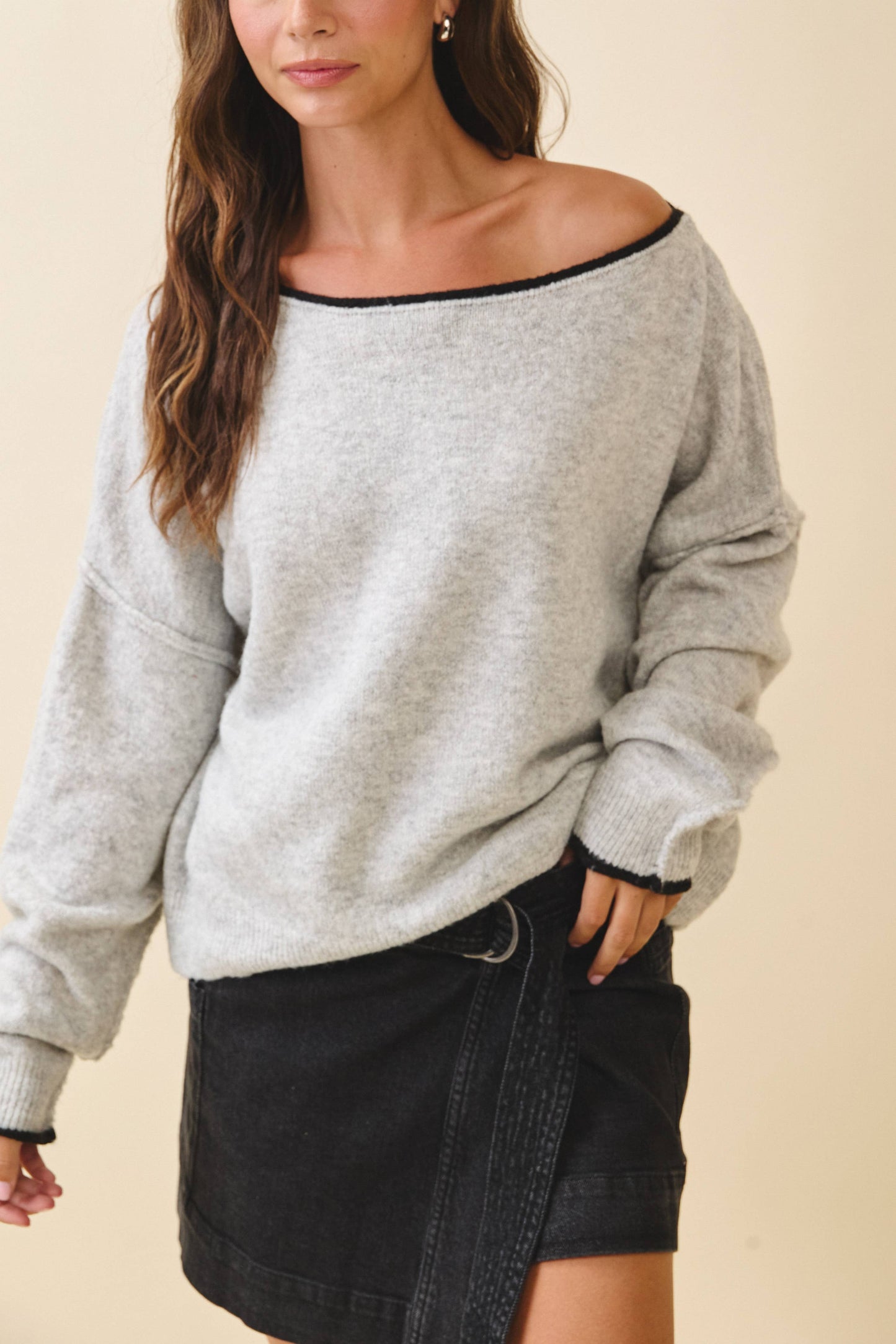 Relaxed Drop Shoulder Fuzzy Knit Pullover Sweater