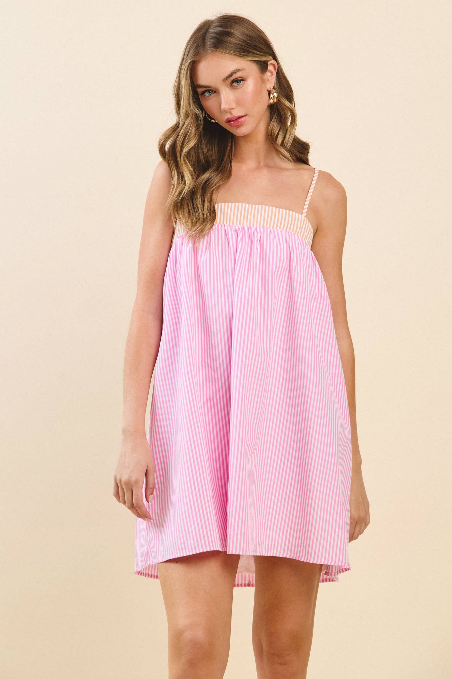 Contrast Vertical Stripes Relaxed Babydoll Dress