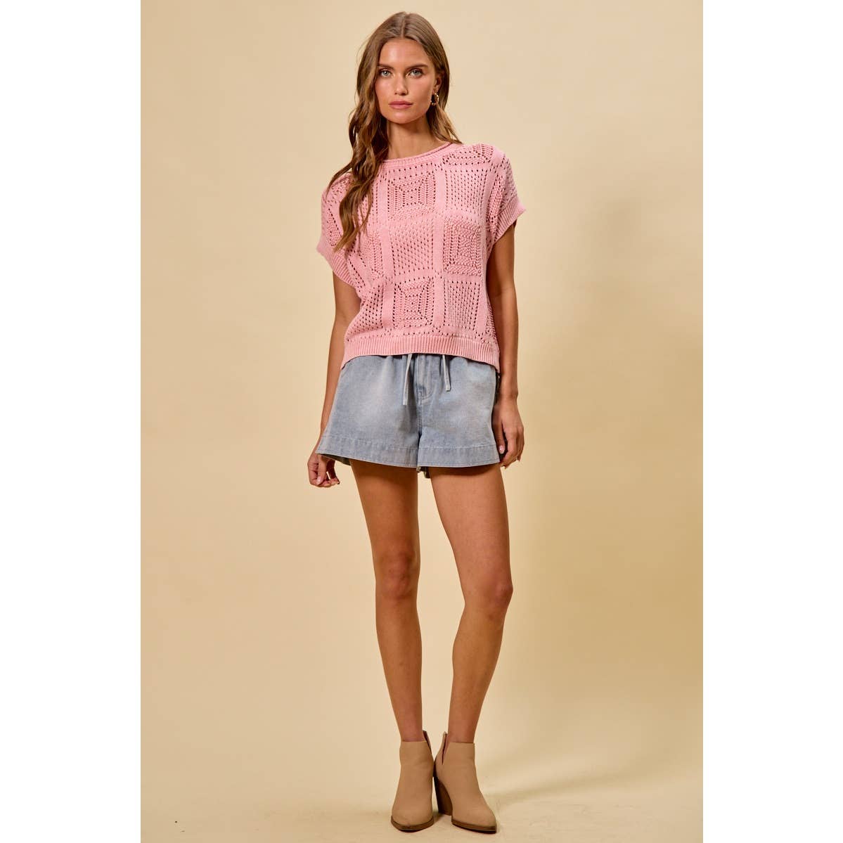 HIGH RISE PAPER BAG DENIM SHORTS FRONT TIE
