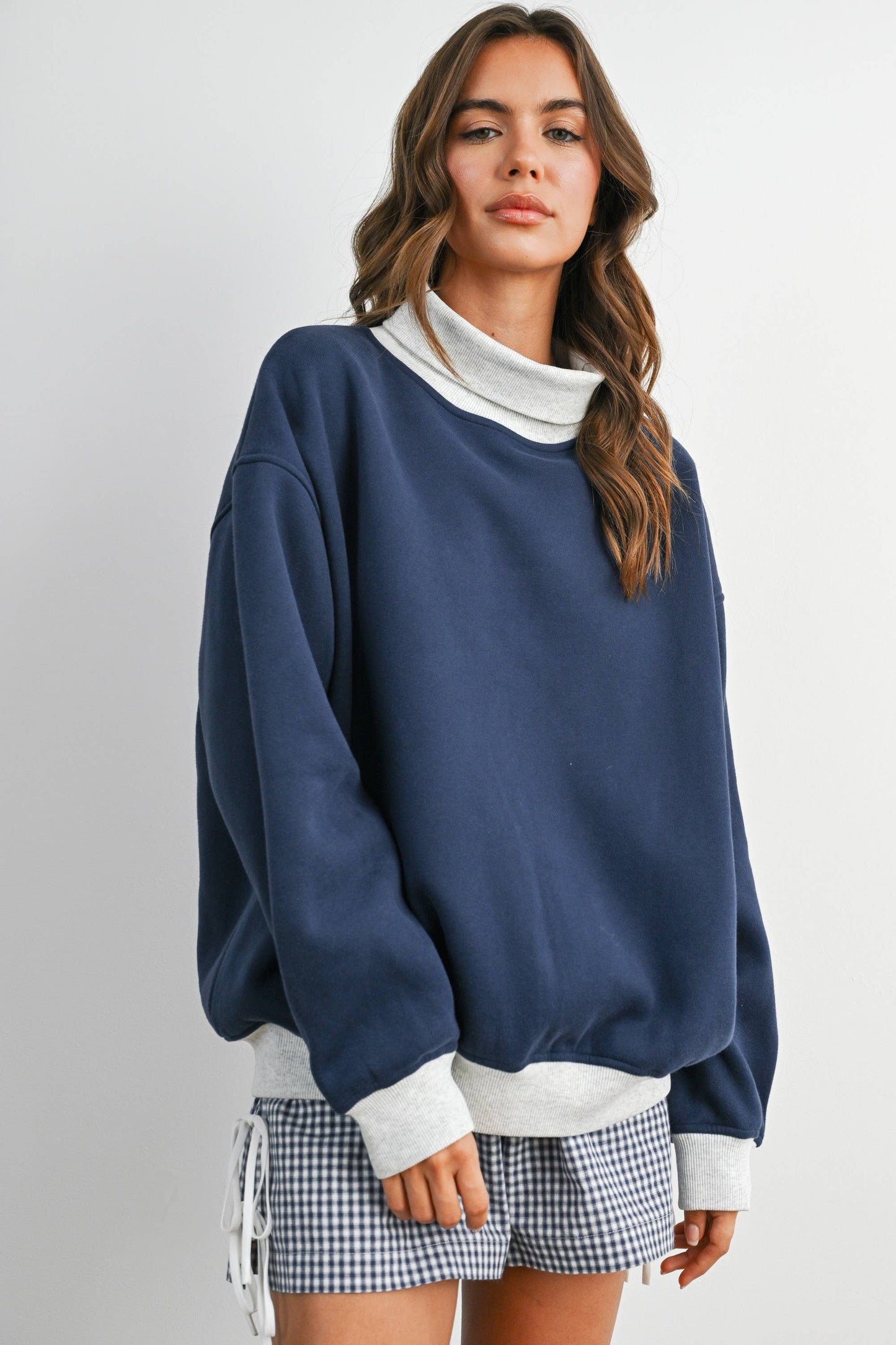 Cozy Contrast Turtleneck Sweatshirt