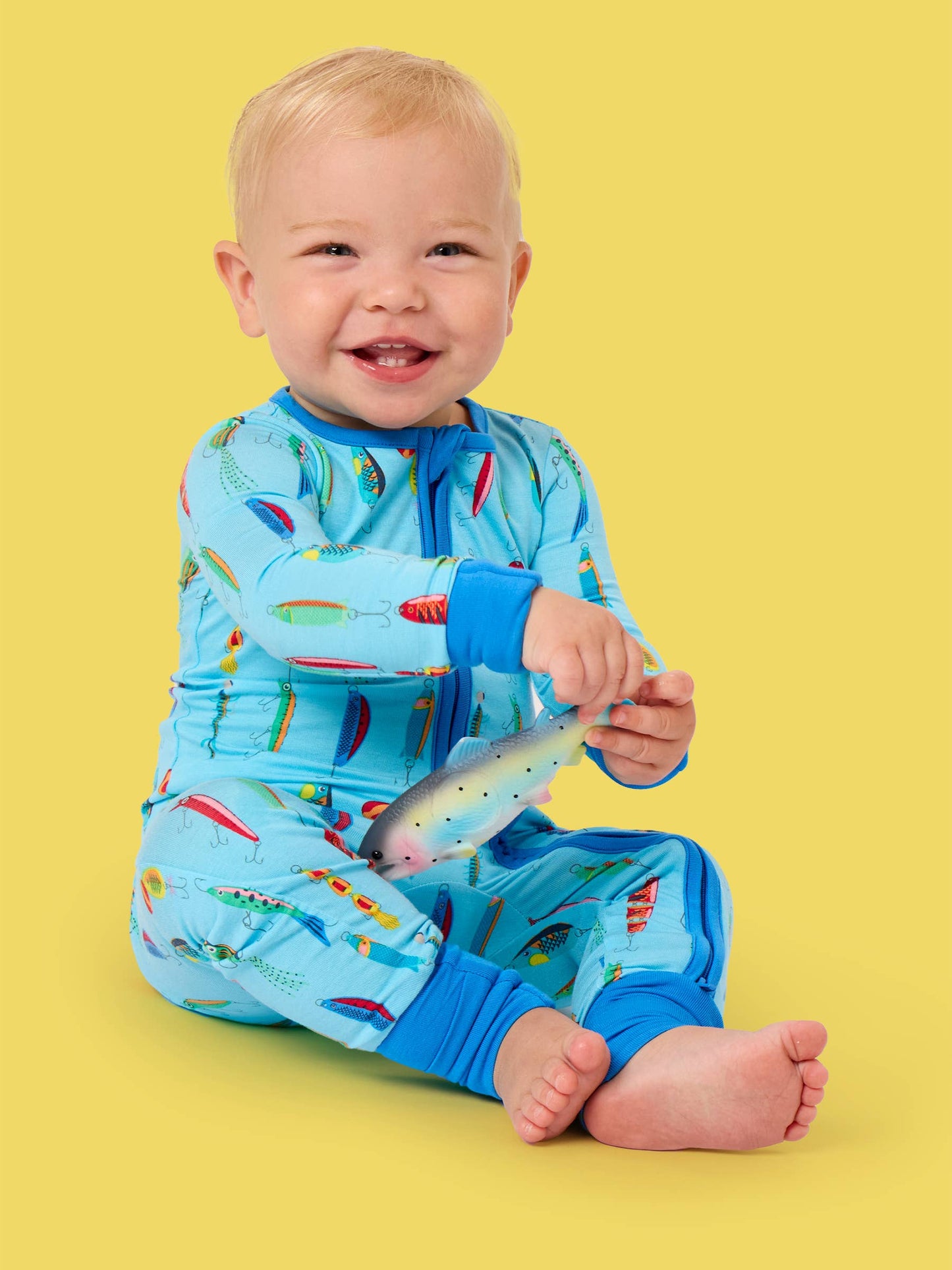 SoftSnooze™ Baby Bamboo Viscose Gone Fishin Convertible One Piece Footie Pajama