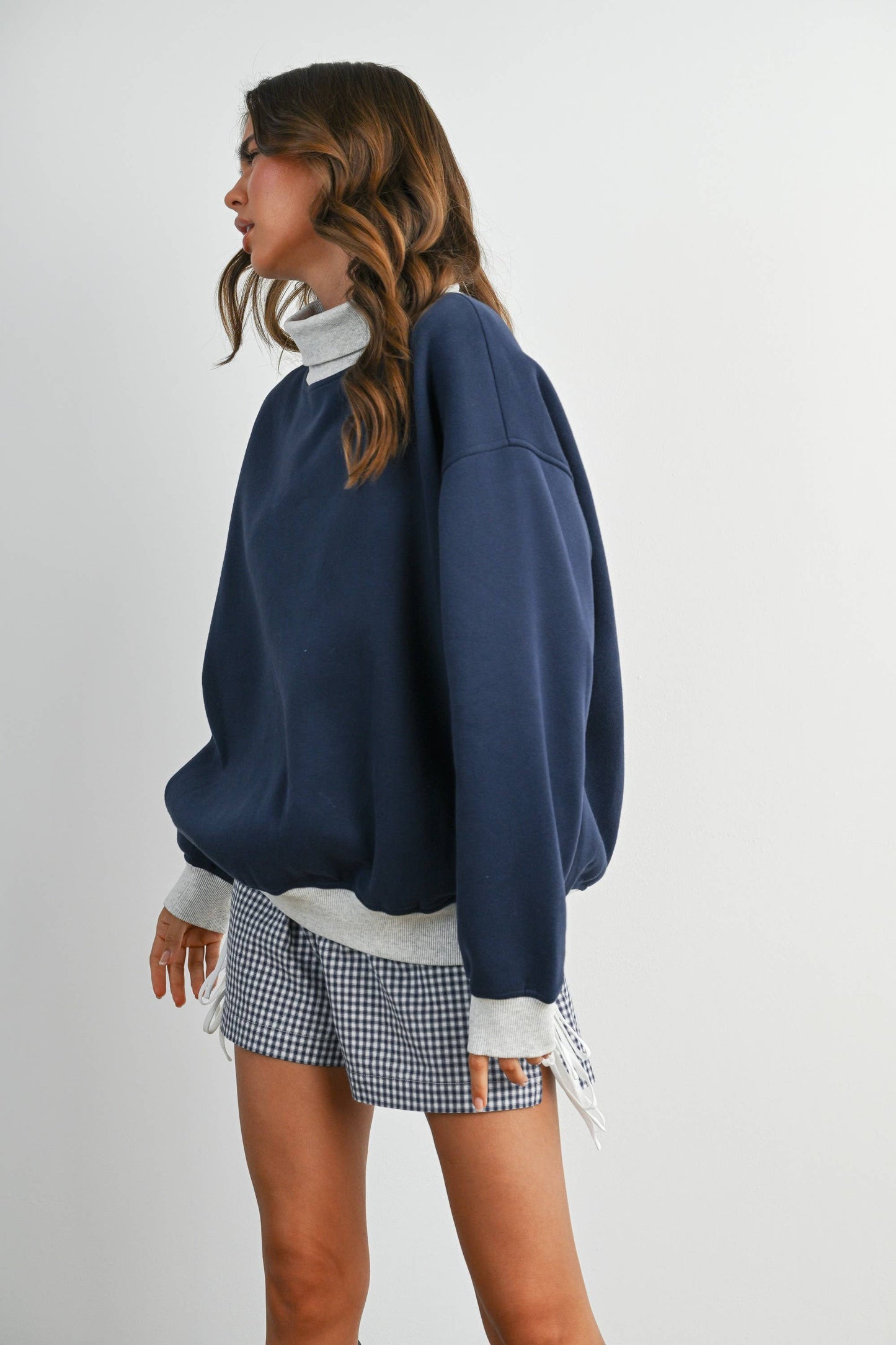 Cozy Contrast Turtleneck Sweatshirt