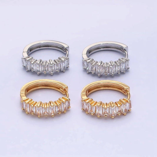 16K Gold Filled Clear Baguette CZ Lined 19mm Hoop Earrings | AB1459 AB1460