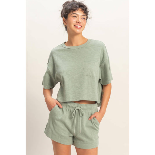 Mineral Wash French Terry Shorts and T- shirt set