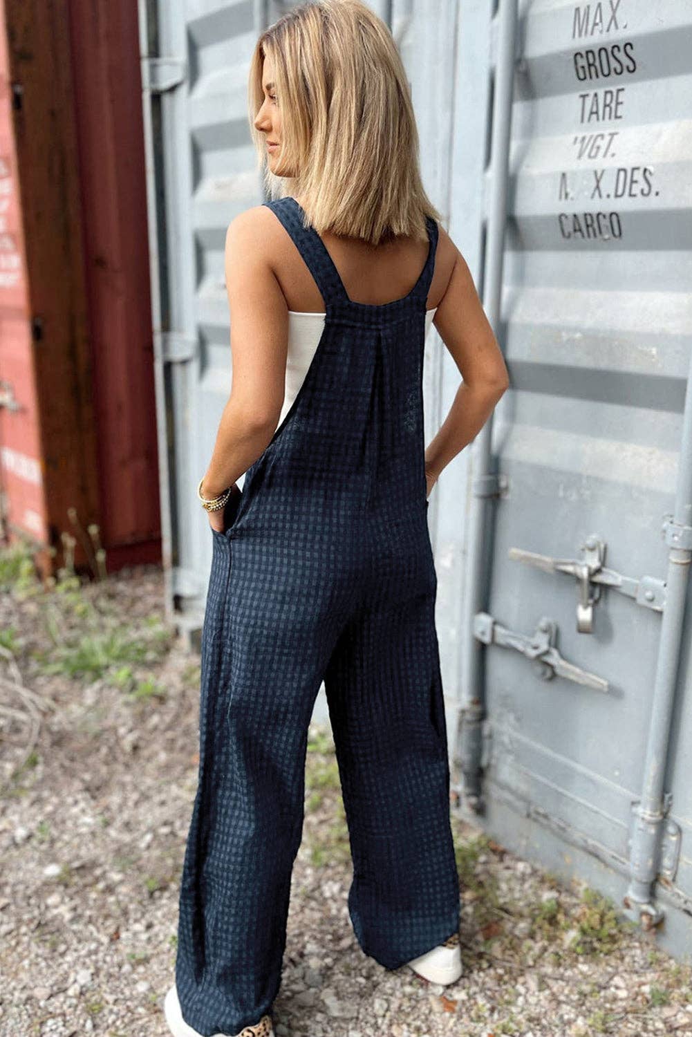 Blue Plaid Buttoned High Waist Overall