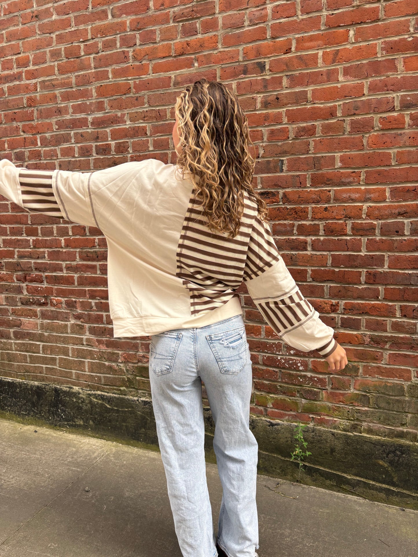 Stitched Detail Color Block Patchwork Oversized Pullover Top