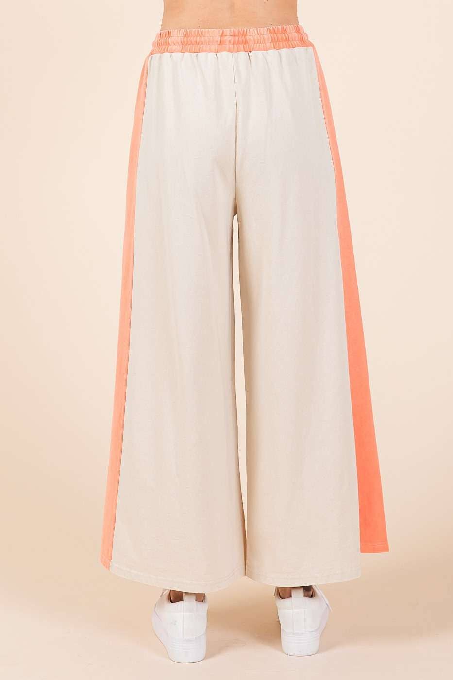 FRENCH TERRY WIDE LEG COLOR BLOCK PANTS