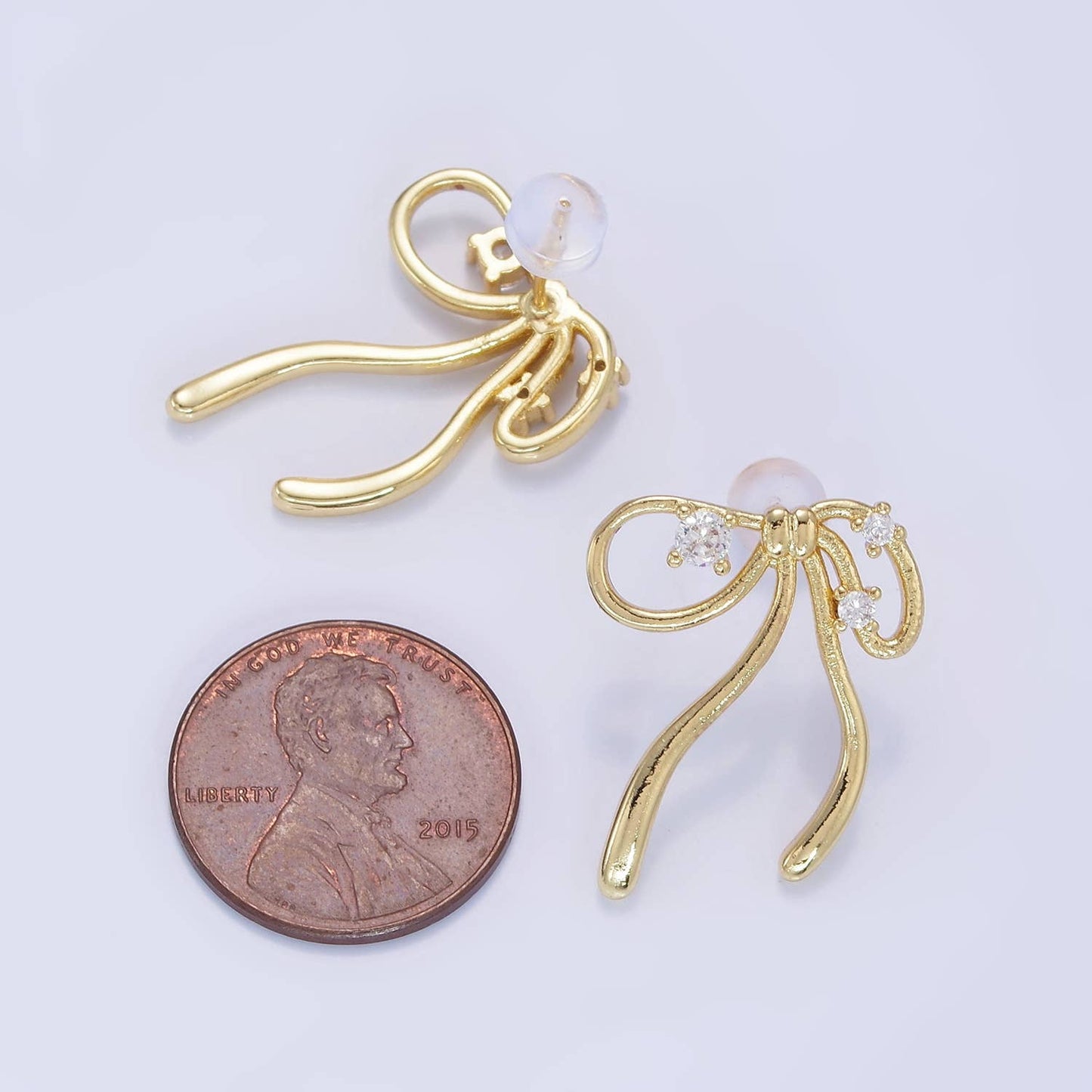 14K Gold Filled CZ Coquette Ribbon Tied Bow Stud Earrings