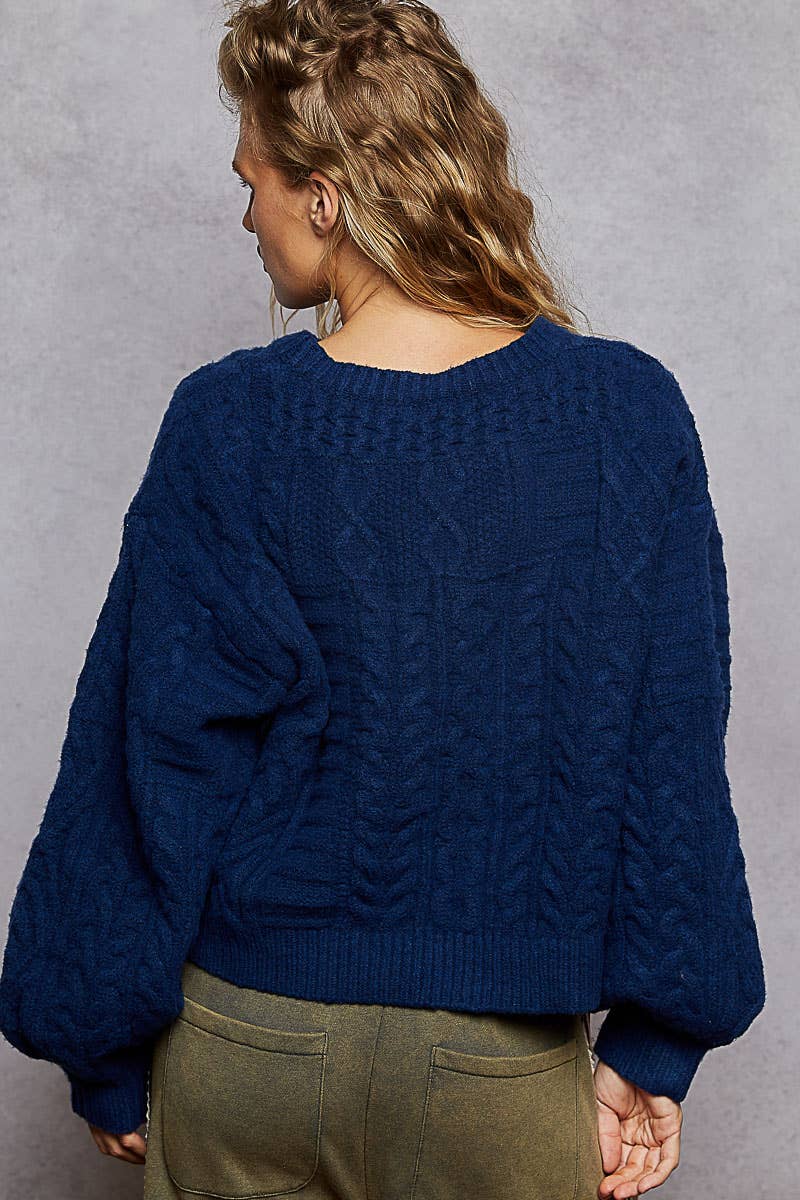 Long sleeve USA flag contrast stitch detail sweater knit top