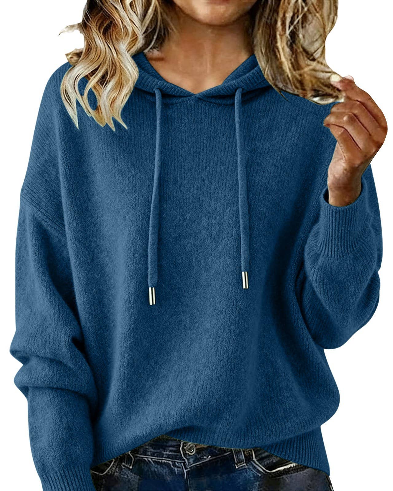 Cozy Solid Drawstring Hooded Knit Sweater