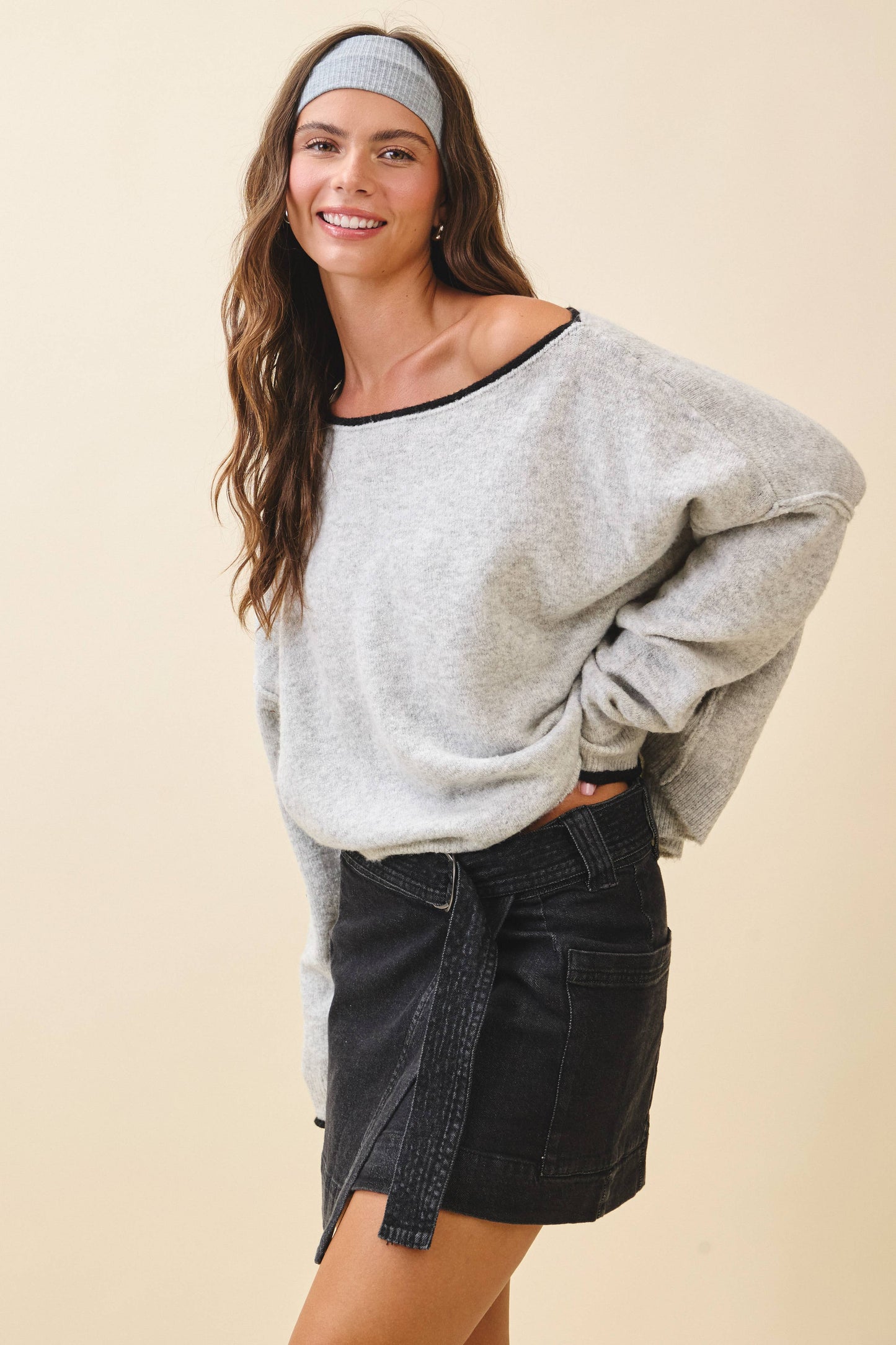 Relaxed Drop Shoulder Fuzzy Knit Pullover Sweater