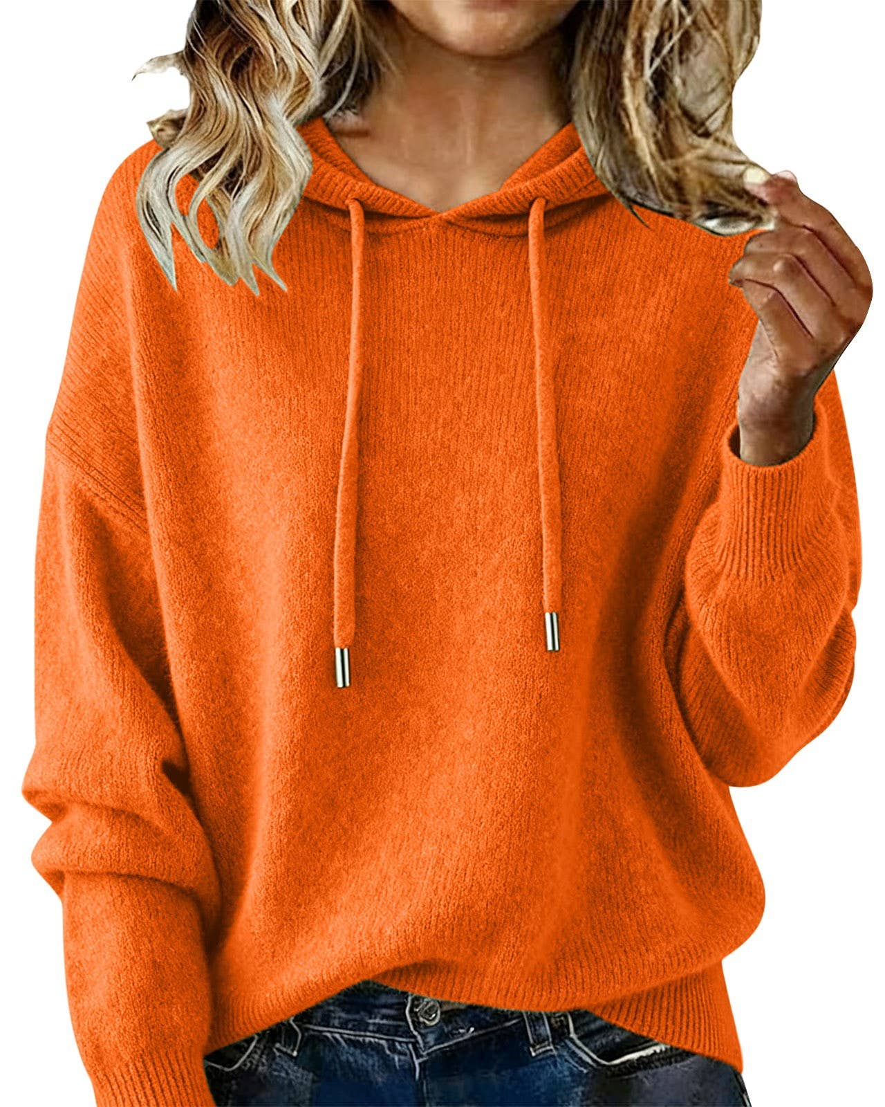 Cozy Solid Drawstring Hooded Knit Sweater