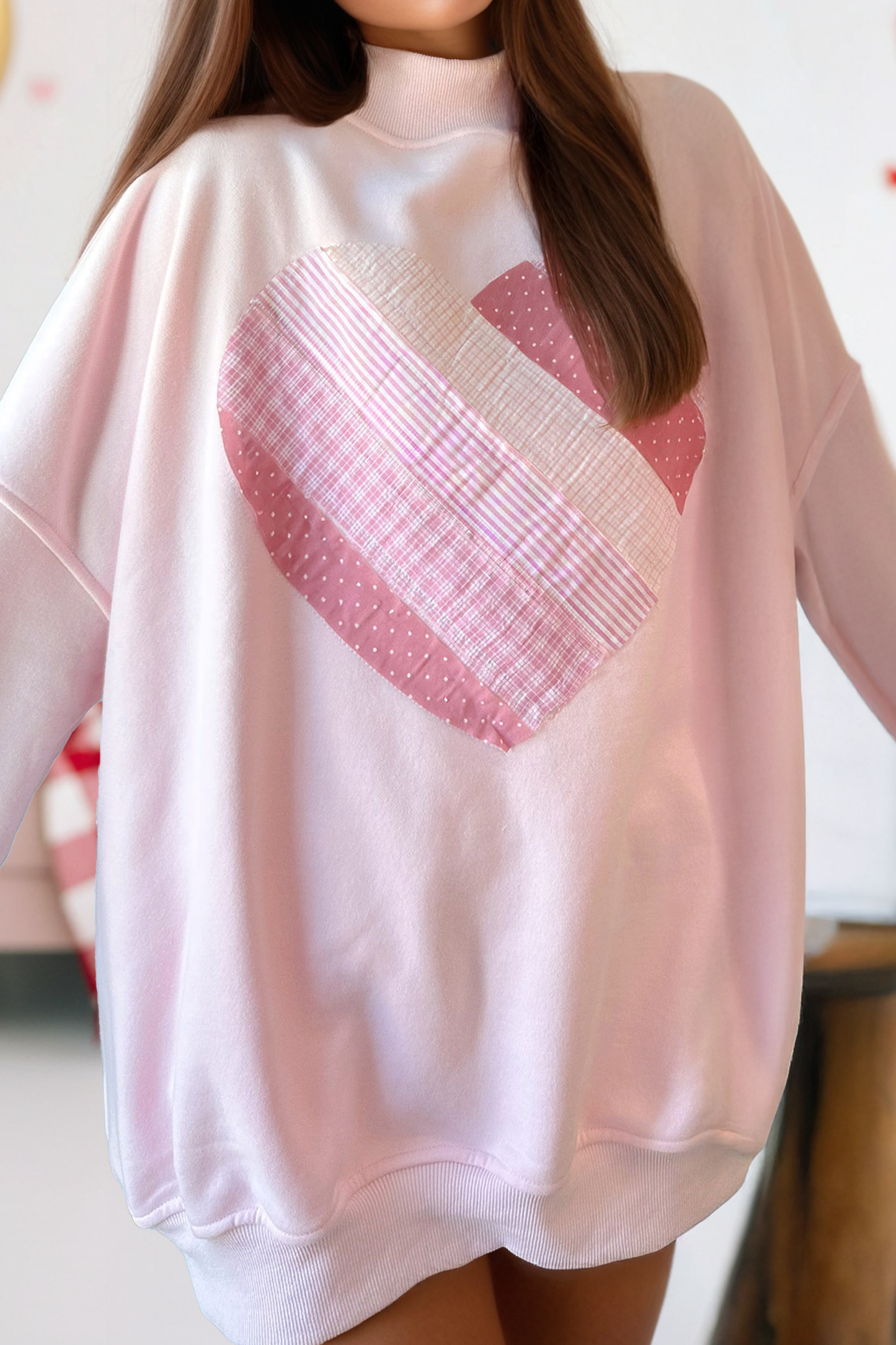 Heart Mock Neck Oversized Sweatshirt